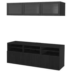 IKEA BESTÅ БЕСТО, комбінація шаф для тв / скляні дверц, чорно-коричневий / ЛАППВІКЕН чорно-коричневий прозоре скло, 180x42x192 см 494.070.03 фото