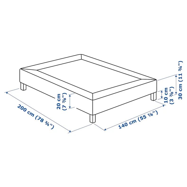 IKEA LYNGÖR ЛИНГЁР, основание пружинного матраса, ножки, тёмно-серый, 140x200 см 595.528.29 фото №6