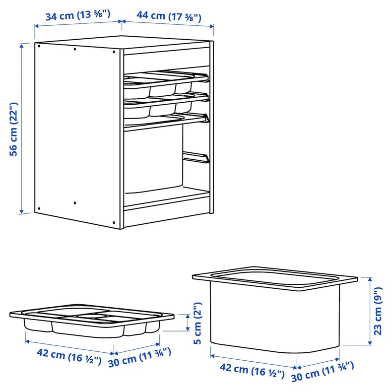 IKEA TROFAST ТРУФАСТ, комбинация с контейнером / лотками, белая бирюза / белый, 34x44x56 см 594.803.85 фото №7