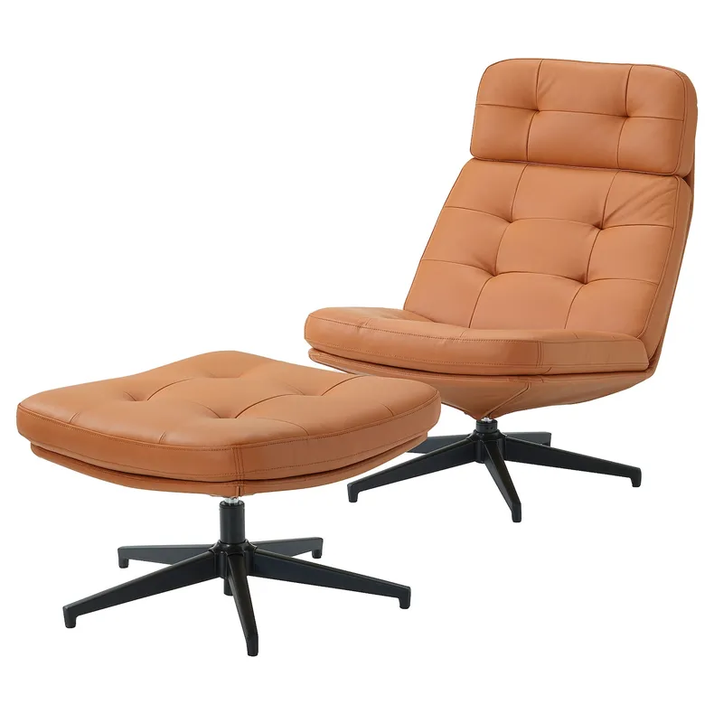 IKEA HAVBERG ХАВБЕРГ, крісло та підставка для ніг, ГРАНН / БОМСТАД золотаво-коричневий 394.853.22 фото №1
