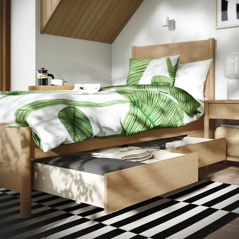 IKEA TONSTAD ТОНСТАД, каркас ліжка з відділ д/зберігання, окль дуб / Лейрсунд, 90x200 см 394.966.84 фото №4