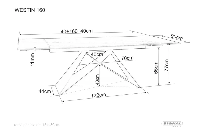 Стіл обідній розкладний SIGNAL WESTIN III CERAMIC, білий мармур, чорний матовий, 90x160 фото №4