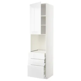 IKEA METOD МЕТОД / MAXIMERA МАКСИМЕРА, высокий шкаф д / духовки / дверь / 3ящика, белый / Воксторп глянцевый / белый, 60x60x240 см 494.625.89 фото