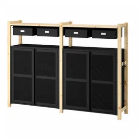 IKEA IVAR ИВАР, 2 секции / полки / шкафы, сосна / черная сетка, 175x30x124 см 495.080.97 фото