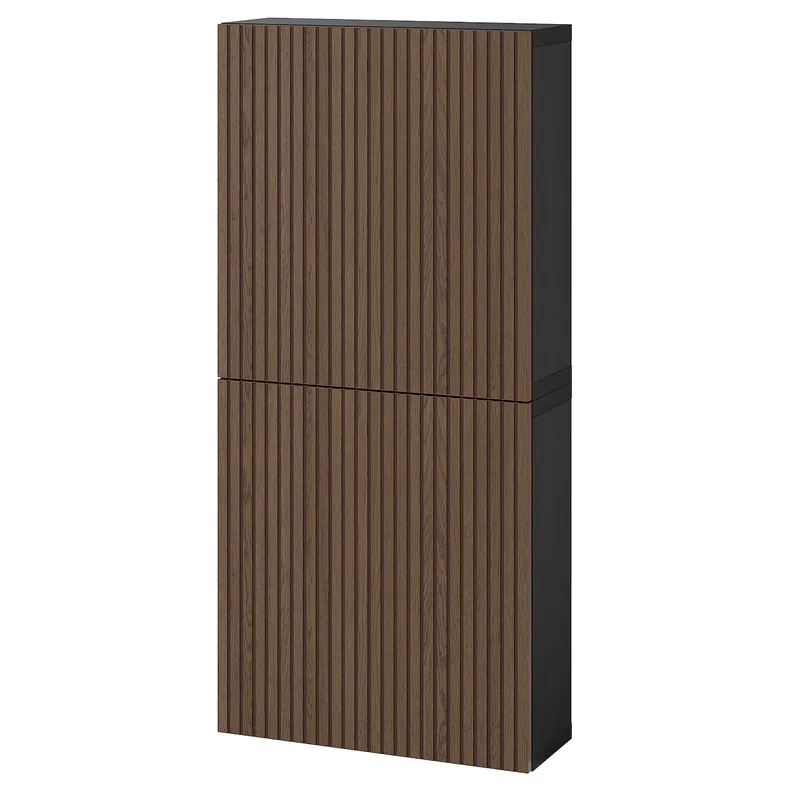 IKEA BESTÅ БЕСТО, навесной шкаф с 2 дверями, черный / коричневый Björköviken / коричневый шпон дуба, 60x22x128 см 894.219.69 фото №1