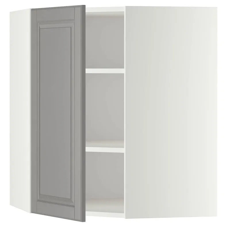 IKEA METOD МЕТОД, угловой навесной шкаф с полками, белый / Будбин серый, 68x80 см 999.186.95 фото №1