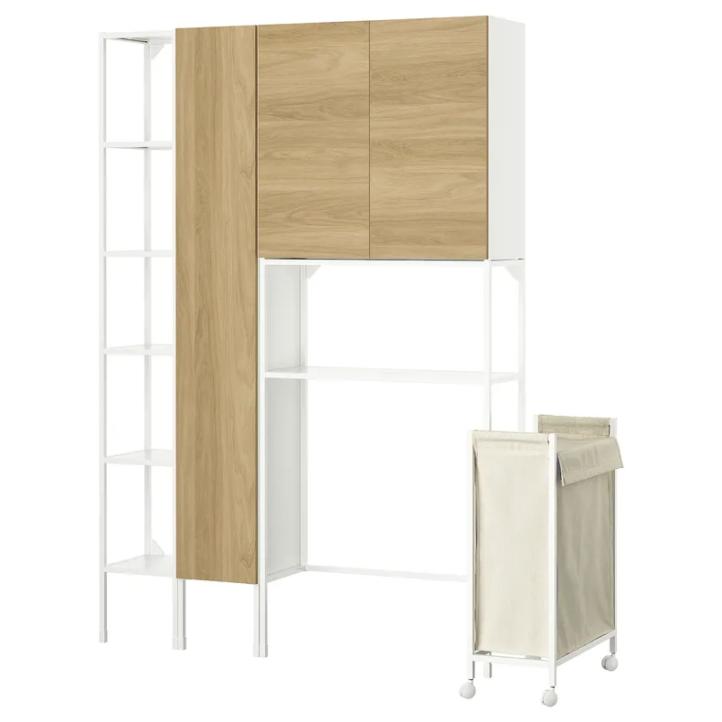 IKEA ENHET ЭНХЕТ, комбинация д / хранения, белый / имит. дуб, 140x32x204 см 995.478.88 фото №1