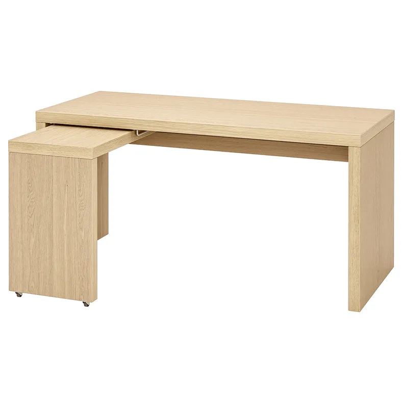 IKEA MALM МАЛЬМ, письмовий стіл із висувною панеллю, шпон з мореного дуба білого кольору, 151x65 см 503.598.26 фото №1