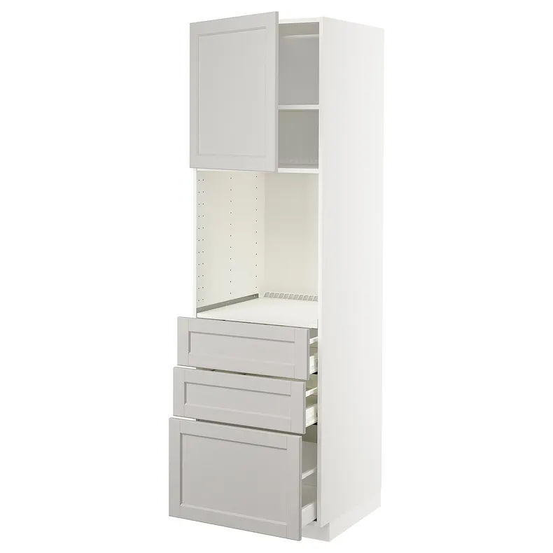 IKEA METOD МЕТОД / MAXIMERA МАКСИМЕРА, высокий шкаф д / духовки / дверь / 3ящика, белый / светло-серый, 60x60x200 см 294.559.81 фото №1