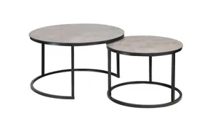 Комплект журнальных столиков (2 шт круглые) SIGNAL ATLANTA A. 80х45 см / 60х42 см, серый мрамор / черный мат фото