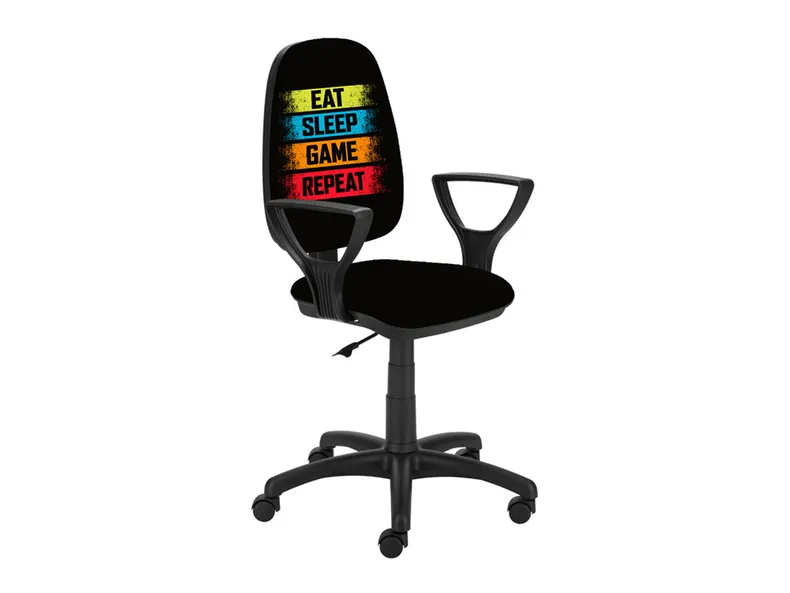 Поворотный стул с надписью BRW Antara, черный NSTYL/FOT-OBR-ANTARA_GTP-EAT_SLEEP_GAME_REPEAT фото №1