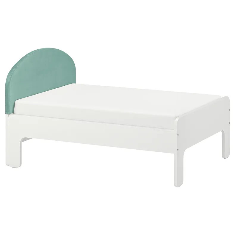 IKEA SLÄKT СЛЭКТ, раздвижная кровать с реечным дном, белый / серый-бирюзовый, 80x200 см 194.876.33 фото №1