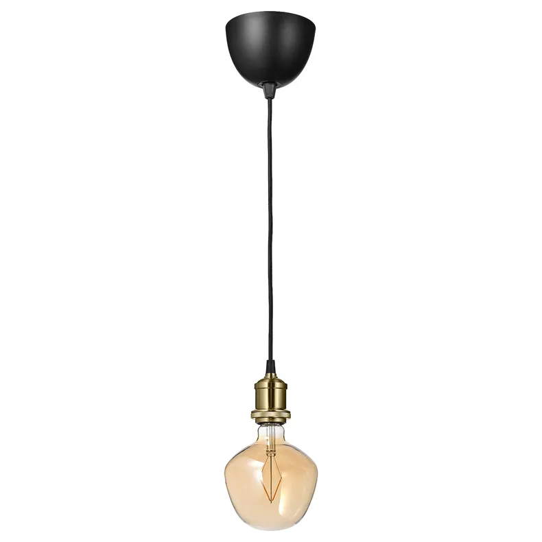 IKEA JÄLLBY ЭЛЛЬБИ / MOLNART МОЛНАРТ, подвесной светильник с лампочкой, Латунь / колокольчик в форме бронзы прозрачное стекло 894.912.26 фото №1