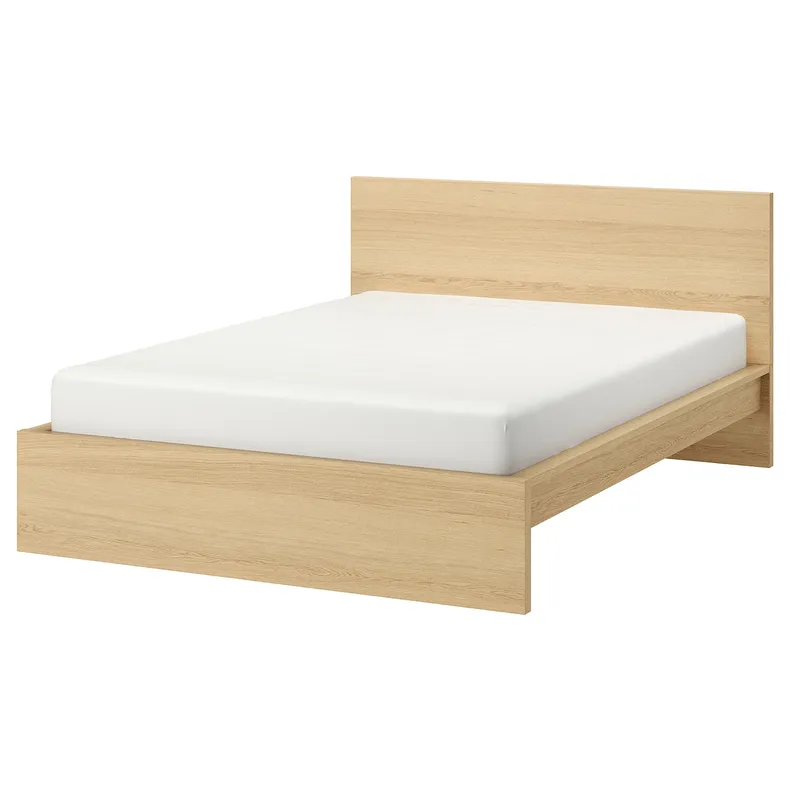 IKEA MALM МАЛЬМ, каркас ліжка, високий, білений дубовий шпон / ЛЕНСЕТ, 140x200 см 091.750.57 фото №1