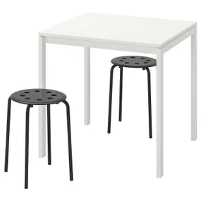 IKEA MELLTORP МЕЛЬТОРП / MARIUS МАРІУС, стіл+2 табурети, білий/чорний, 75 см 990.117.64 фото