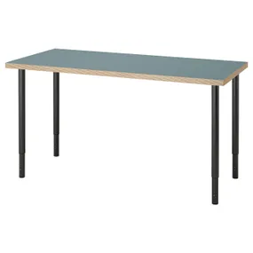 IKEA LAGKAPTEN ЛАГКАПТЕН / OLOV ОЛОВ, письмовий стіл, сіро-бірюзовий / чорний, 140x60 см 495.234.65 фото