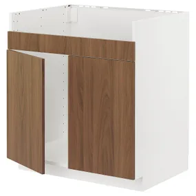 IKEA METOD МЕТОД, шкаф д / двойной мойки ХАВСЕН, белый / Имитация коричневого ореха, 80x60 см 095.197.24 фото