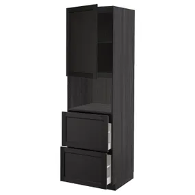 IKEA METOD МЕТОД / MAXIMERA МАКСИМЕРА, высокий шкаф д / СВЧ / дверца / 2ящика, черный / Лерхиттан с черными пятнами, 60x60x200 см 194.607.37 фото