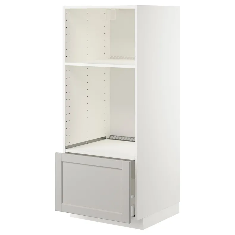 IKEA METOD МЕТОД, высокий шкаф с ящиком д / духовки / СВЧ, белый / светло-серый, 60x60x140 см 392.746.21 фото №1