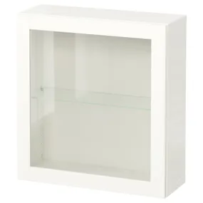 IKEA BESTÅ БЕСТО, настінна комбінація шаф, білий / СІНДВІК білий прозоре скло, 60x22x64 см 294.296.66 фото