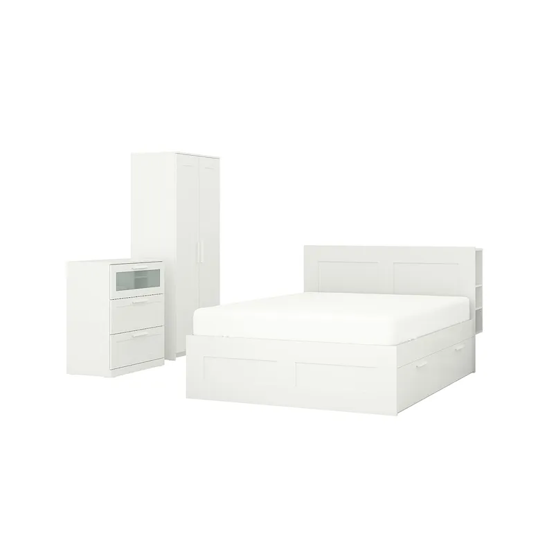 IKEA BRIMNES БРИМНЭС, комплект мебели д / спальни, 3 предм., белый, 180x200 см 694.876.59 фото №1