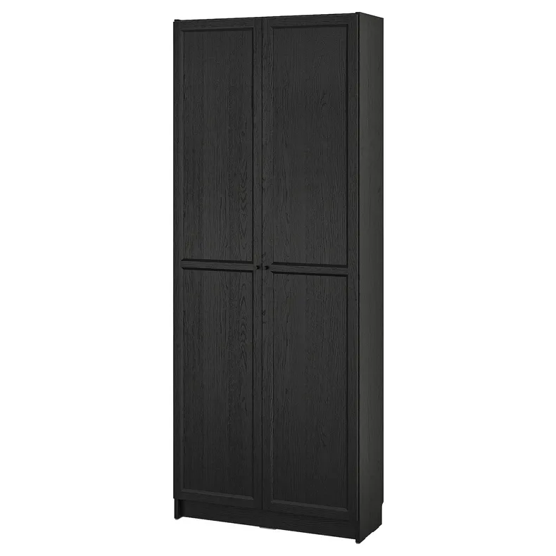 IKEA BILLY БИЛЛИ, стеллаж с дверьми, черная имитация дуб, 80x30x202 см 395.631.31 фото №1