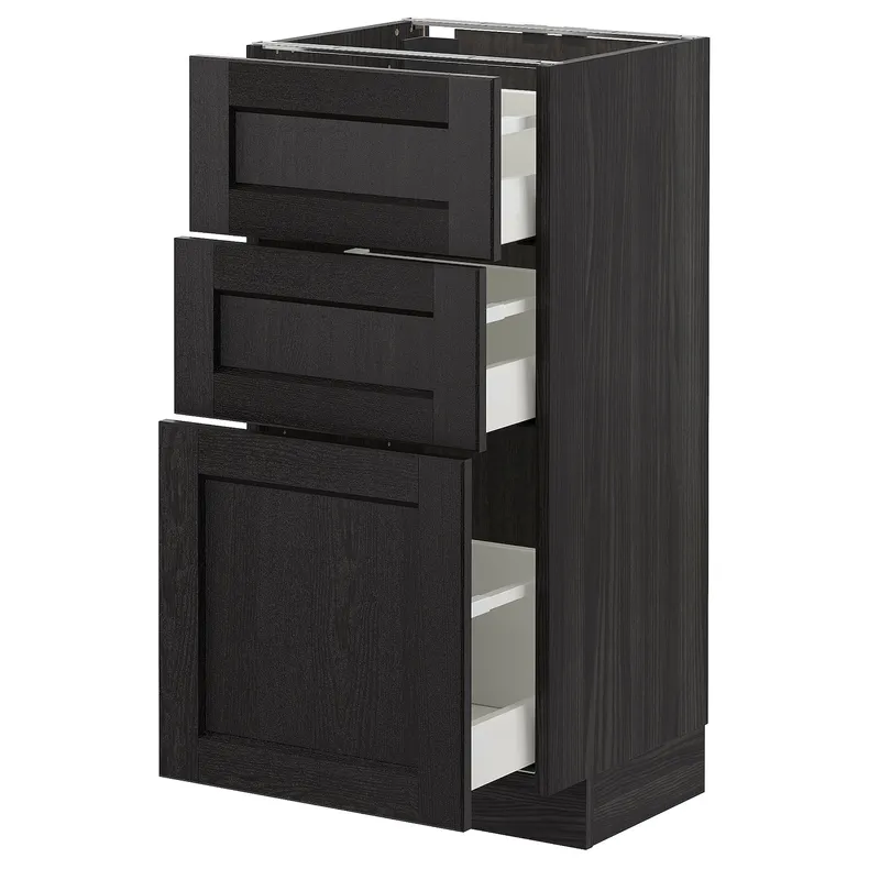 IKEA METOD МЕТОД / MAXIMERA МАКСИМЕРА, напольный шкаф с 3 ящиками, черный / Лерхиттан с черными пятнами, 40x37 см 192.600.45 фото №1