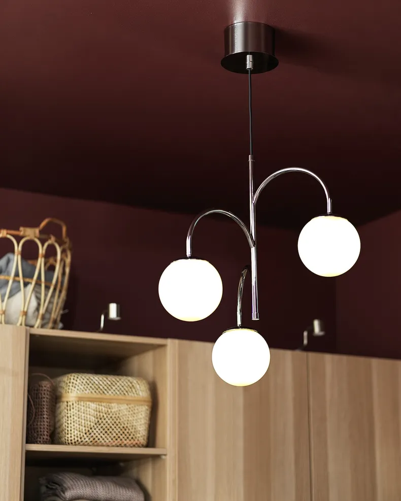 IKEA SIMRISHAMN СИМРИСХАМН, подвесной светильник, 3-рожк, хром / опаловое белое стекло, 55 см 804.078.35 фото №4