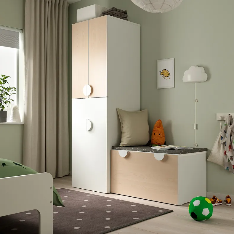 IKEA SMÅSTAD СМОСТАД, гардероб з висувним модулем, білий береза / з лавкою з відділенням д / зберігання, 150x57x196 см 794.838.49 фото №2