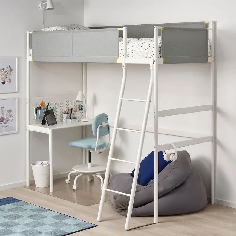 IKEA VITVAL ВІТВАЛЬ, каркас ліжка-горища зі стільницею, білий/світло-сірий, 90x200 см 693.025.66 фото №4