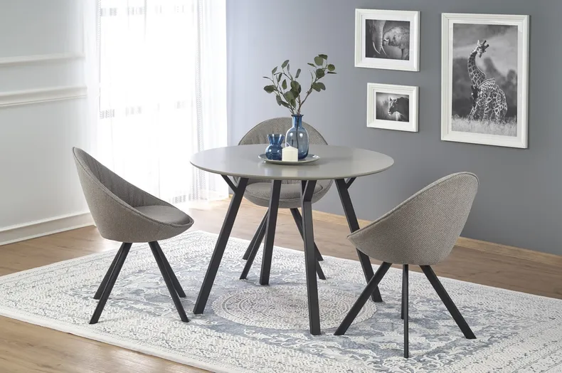 Круглий стіл кухонний HALMAR BALROG 100x100 см, каркас - чорний, стільниця - світло-сіра фото №5