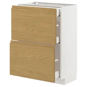 IKEA METOD МЕТОД / MAXIMERA МАКСИМЕРА, напольный шкаф / 2 фасада / 3 ящика, белый / Воксторп имит. дуб, 60x37 см 395.383.06 фото