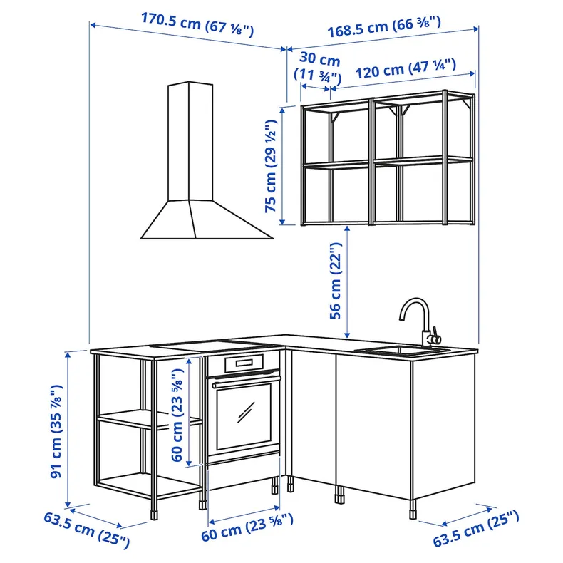 IKEA ENHET ЭНХЕТ, угловая кухня, белый 993.379.27 фото №3