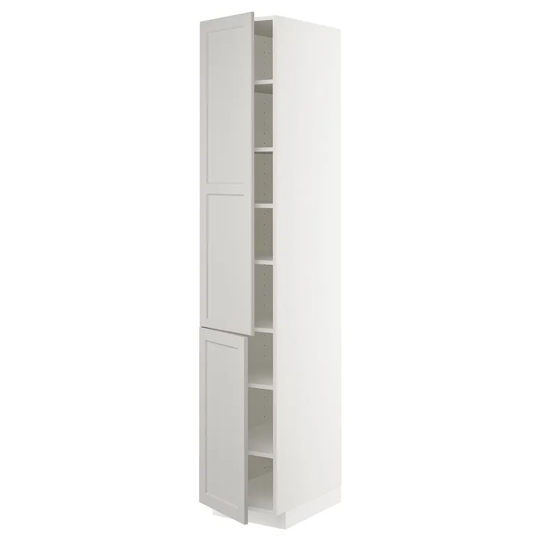 IKEA METOD МЕТОД, высокий шкаф с полками / 2 дверцы, белый / светло-серый, 40x60x220 см 994.572.41 фото №1