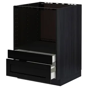 IKEA METOD МЕТОД, шафа для комб мікрохв печі / шухляди, чорний / Лерхіттан, пофарбований у чорний колір, 60x60 см 592.601.90 фото