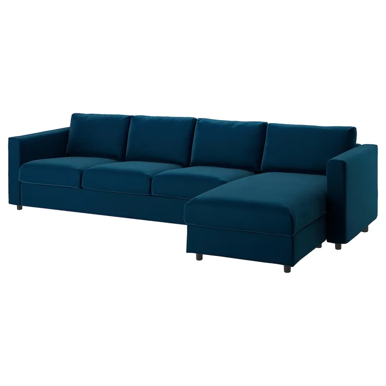 IKEA VIMLE ВІМЛЕ, 4-місний диван, з шезлонгом/Djuparp темно-зелено-синій 694.336.09 фото №1