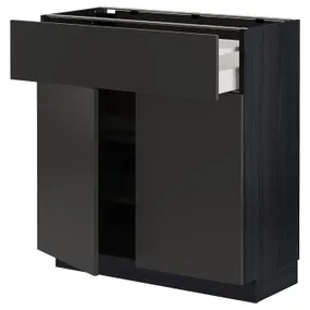 IKEA METOD МЕТОД / MAXIMERA МАКСИМЕРА, напольный шкаф с ящиком / 2дверцами, черный / никебо матовый антрацит, 80x37 см 794.982.33 фото