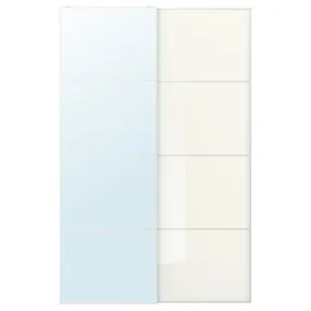 IKEA AULI АУЛИ / FÄRVIK ФЭРВИК, пара раздвижных дверей, зеркало / белое стекло, 150x236 см 295.602.89 фото