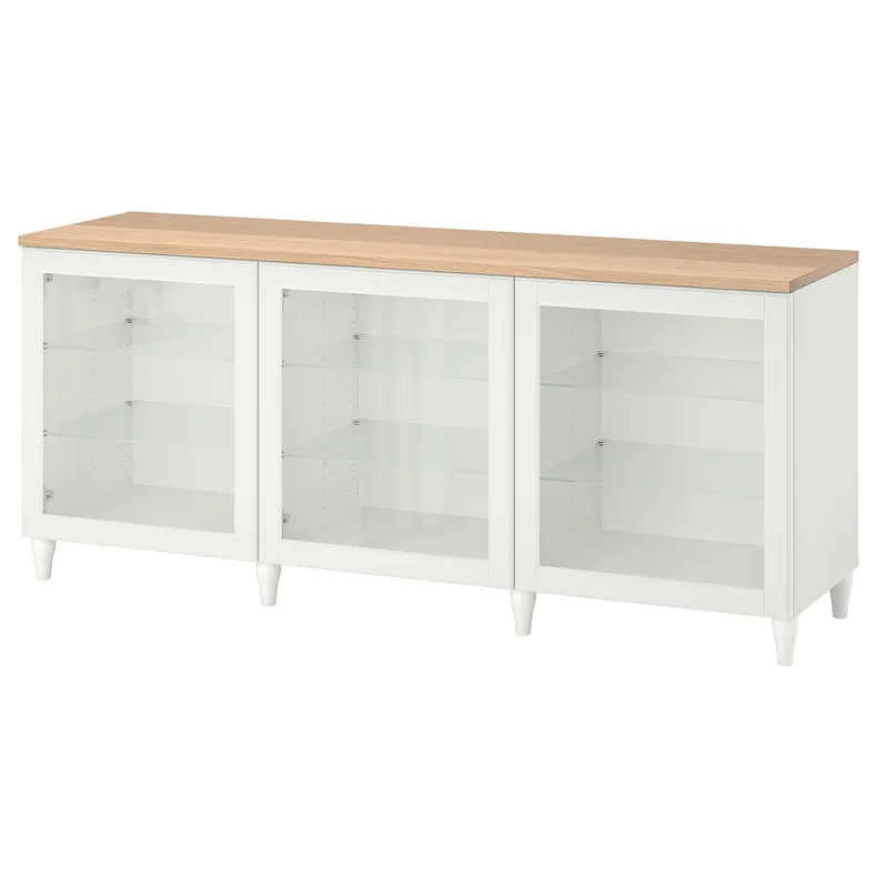 IKEA BESTÅ БЕСТО, комбинация для хранения с дверцами, белый / Оствик / Каббарп белое прозрачное стекло, 180x42x76 см 193.877.56 фото №1