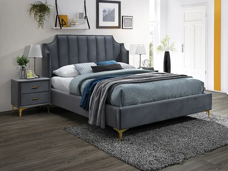 Кровать двуспальная бархатная SIGNAL MONACO, Bluvel 14 - серый, 160x200 см фото №1