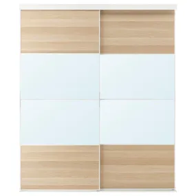 IKEA SKYTTA СКЮТТА / MEHAMN/AULI МЕХАМН/АУЛИ, дверь раздвижная, комбинация, Белое зеркало с тонировкой под дуб, 202x240 см 195.759.22 фото