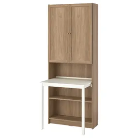 IKEA BILLY БИЛЛИ / OXBERG ОКСБЕРГ, стеллаж с письменным столом, имит. дуб/белый, 80x202 см 795.639.40 фото