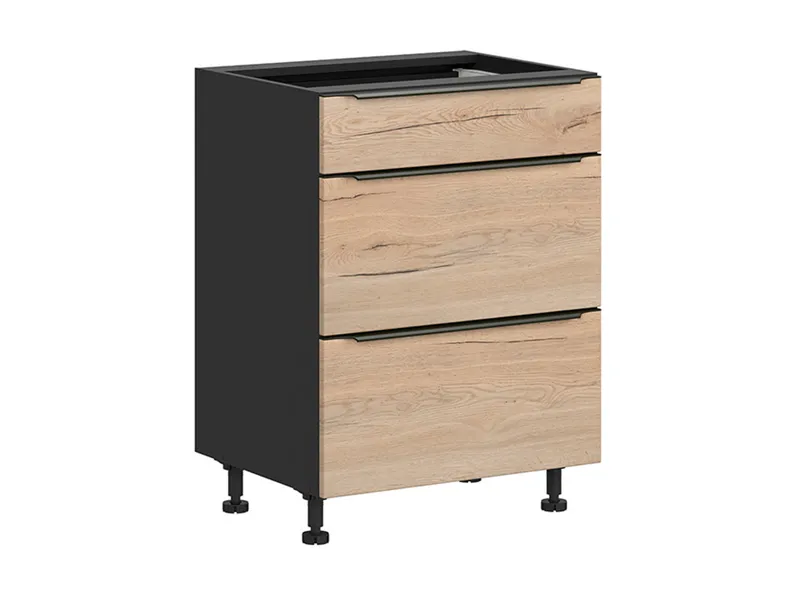 BRW Sole L6 60 см кухонный базовый шкаф с ящиками дуб галифакс натур, Черный/дуб галифакс натур FM_D3S_60/82_2SMB/SMB-CA/DHN фото №2