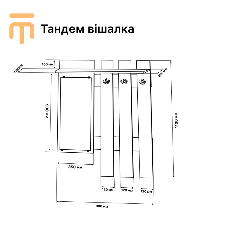 Еверест Вешалка Эверест Тандем с зеркалом дуб сонома (DTM-2650) фото №2