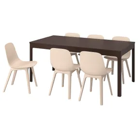 IKEA EKEDALEN ЕКЕДАЛЕН / ODGER ОДГЕР, стіл+6 стільців, темно-коричневий/біло-бежевий, 180/240 см 492.213.21 фото