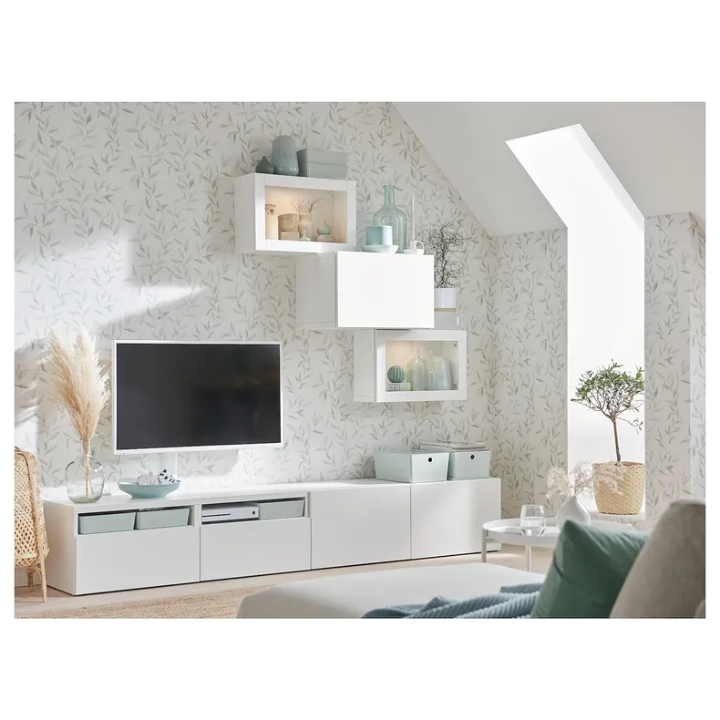 IKEA BESTÅ БЕСТО, шкаф для ТВ, комбин / стеклян дверцы, белый / Лапвикен белое прозрачное стекло, 240x42x190 см 794.113.05 фото №8