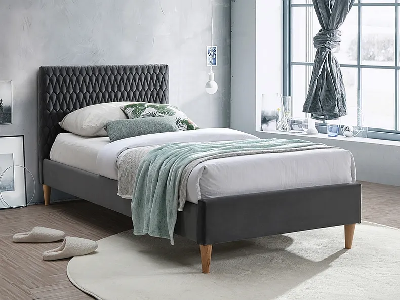 Кровать односпальная бархатная SIGNAL AZURRO Velvet, серый / дуб, 90x200 см фото №1