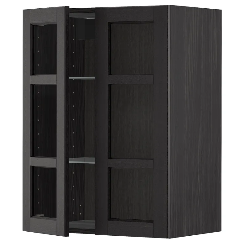 IKEA METOD МЕТОД, настінна шафа, полиці / 2 склх дверц, чорний / Лерхіттан, пофарбований у чорний колір, 60x80 см 694.644.79 фото №1
