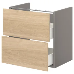 IKEA ENHET ЭНХЕТ, напольный шкаф для раковины,2 ящика, серый / имит. дуб, 60x42x60 см 993.210.64 фото