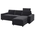 IKEA VIMLE ВІМЛЕ, 3-місний диван із кушеткою, з широкими підлокітниками з підголівником/Djuparp темно-сірий 294.326.83 фото thumb №1